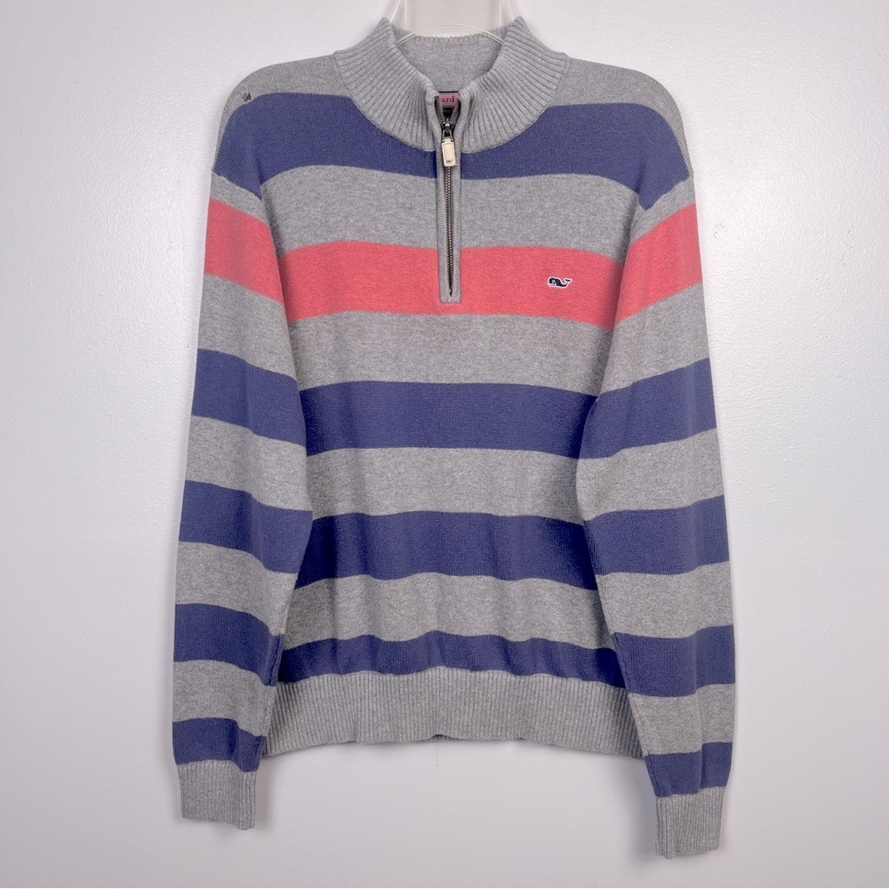 Vineyard Vines by Shep & Ian 1/4 Zip Striped Pullover Sweater Size M; Preppy